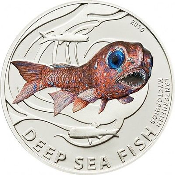LANTERN FISH Deep Sea Fish Silver Coin 2$ Pitcairn Islands 2010