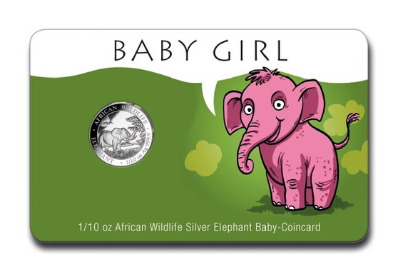 Baby GIRL Coin Card 1/10 oz Silver Elephant 2019 Somalia