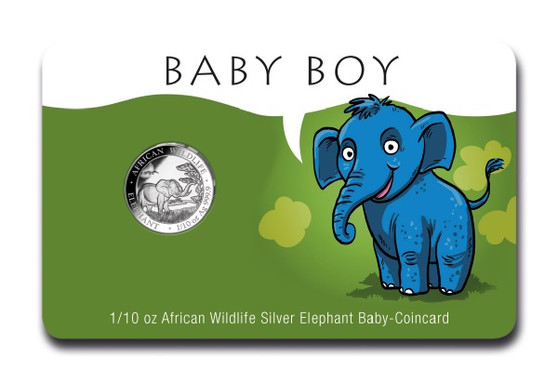 Baby BOY Coin Card 1/10 oz Silver Elephant 2019 Somalia