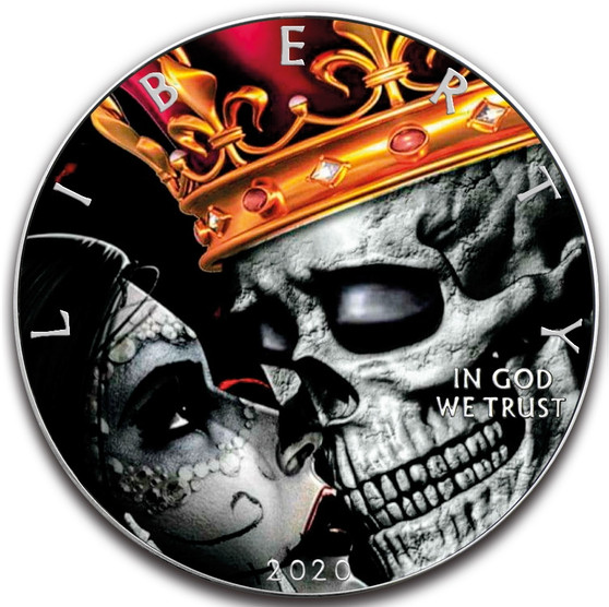 Kings Crown SKULL 1 oz Silver Eagle Silver Colorized Coin USA 2020
