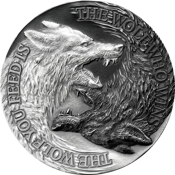 TWO WOLVES 1 oz Antique Finish Silver Coin $2 Niue 2021