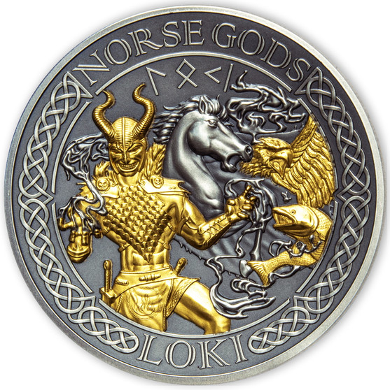 LOKI Norse Gods 2 oz Silver Gold Plating Coin Cook Islands 2022