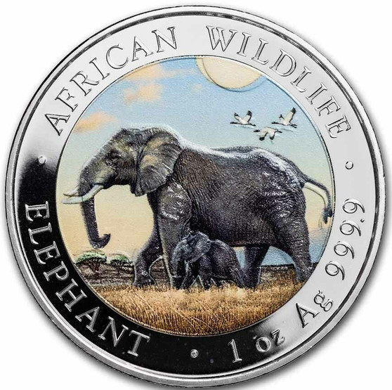 ELEPHANT African Wildlife 1 oz Silver Color Coin 2022 Somalia