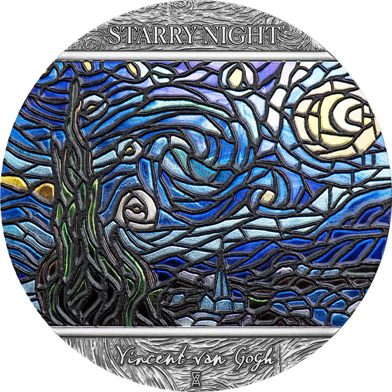 STARRY NIGHT Vincent Van Gogh 2 oz. Silver Coin 10 Cedis Ghana 2022