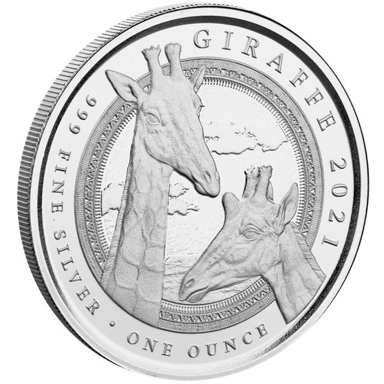 GIRAFFE 1 oz. Silver Prooflike coin 1000 Francs Guinea 2021