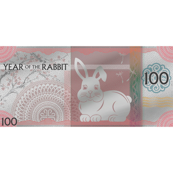 YEAR of RABBIT Lunar Year Silver Foil Note 100 Togrog Mongolia 2023