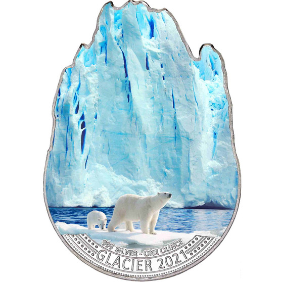 GLACIER Shaped Colorized 1 oz $2 Silver Coin Fiji 2021