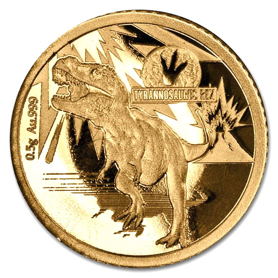 T-REX Gold Age of Dinosaurs 0.5 g Gold Proof Coin Solomon Islands 2021