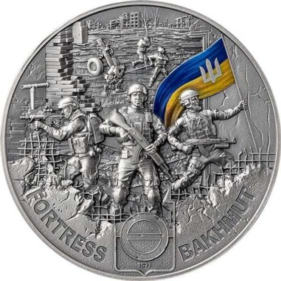 FORTRESS BAKHMUT Ukraine 2 oz Silver Coin 10 Cedis Ghana 2023