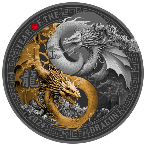 YEAR OF THE DRAGON Ruthenium Silver Proof Coin Cameroon 2024