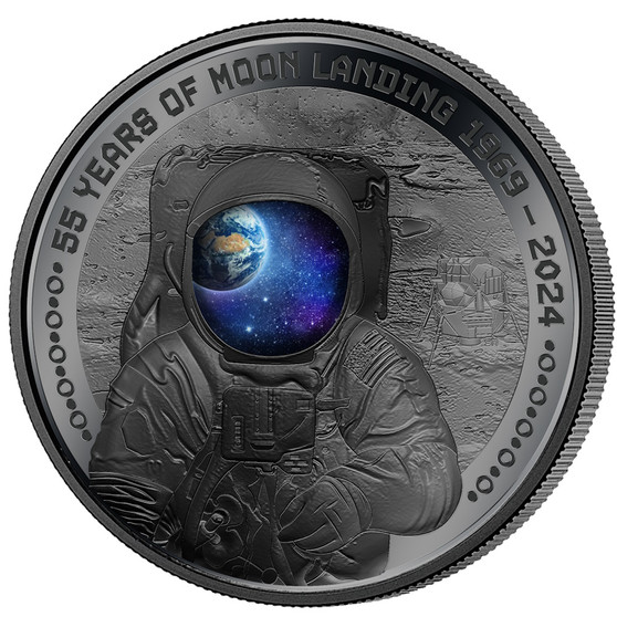 MOON LANDING Astronaut  55th Ann. 1 oz Silver Coin Barbados 2024