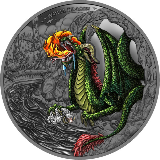 THE WAWEL DRAGON - Popular Legends 2 oz Black ruthenium Silver Coin  Niue 2024