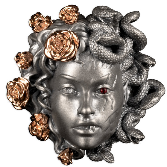 MEDUSA 3D Two Faces Myth&Transformation 3 oz Silver Coin $5 Barbados 2024