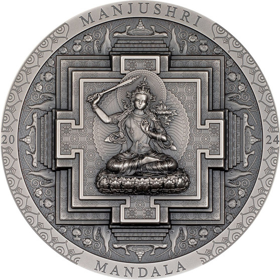 MANJUSHRI MANDALA  Antique 3 oz Silver Coin Mongolia 2024