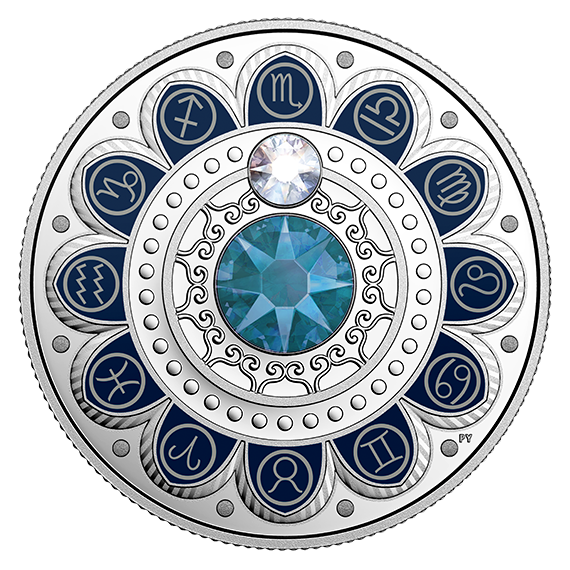 SAGITTARIUS Zodiac $3 Silver Proof two Swarovski Crystals 2017 Canada