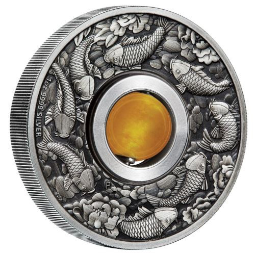GOOD LUCK ROTATING CHARM Topaz 1 Oz Silver Coin 1$ Tuvalu 2018