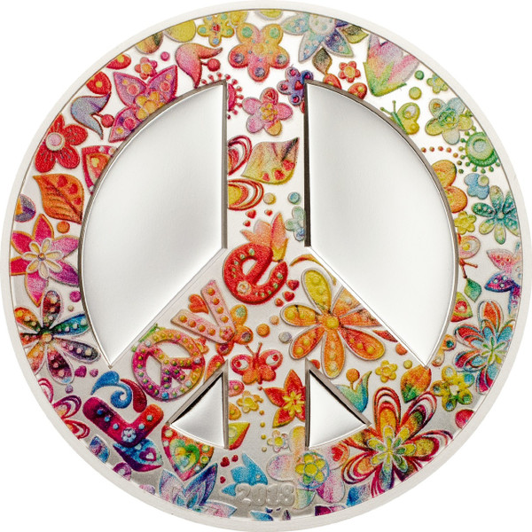 SUMMER OF LOVE Peace 1 Oz Silver Coin 5$ Palau 2018