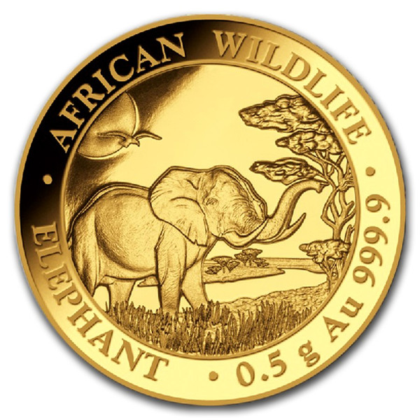 ELEPHANT African Wildlife 0.5 g Pure Gold Coin Somalie 2019
