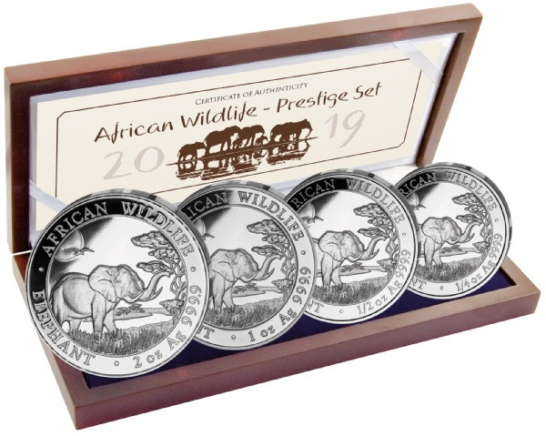 African Elephant Proof Prestige 4-Coin Silver Set 2019 Somalia