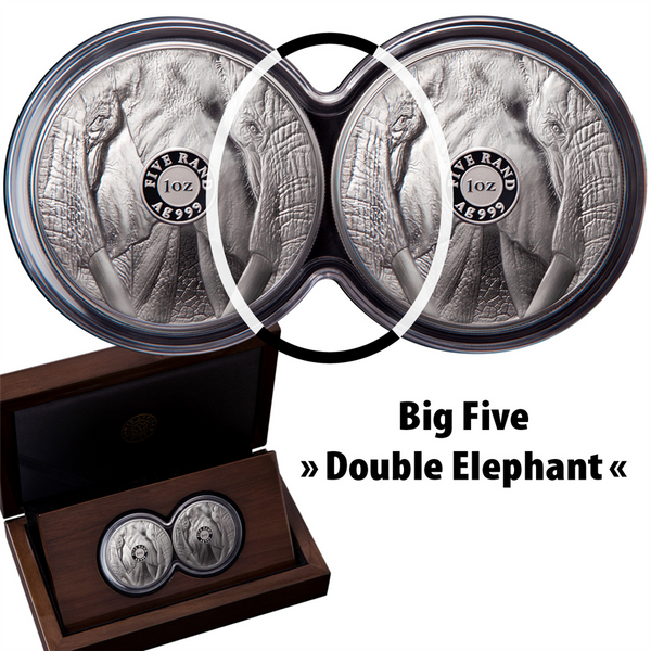 BIG FIVE - ELEPHANT - SET DOUBLE CAPSULE 1 Oz Proof Silver - South Africa 2019