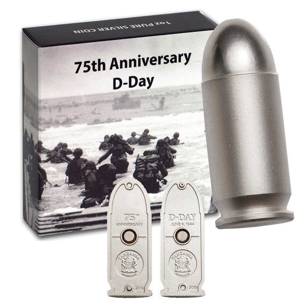 D-DAY Bullet 75th Anniversary Set 2 Silver Coins Tanzania 2019 D-DAY Bullet 75th Anniversary Set 2 Silver Coins Tanzania 2019