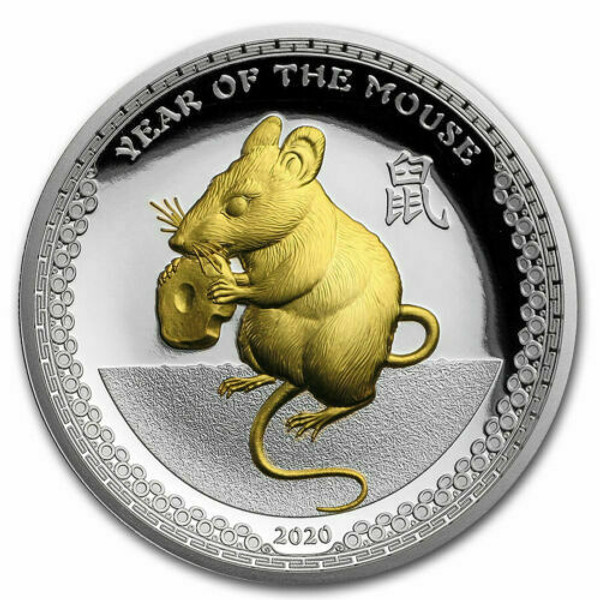 Year of the Mouse - 1 oz Proof Gilded Silver Coin - High Relief 2020 Palau