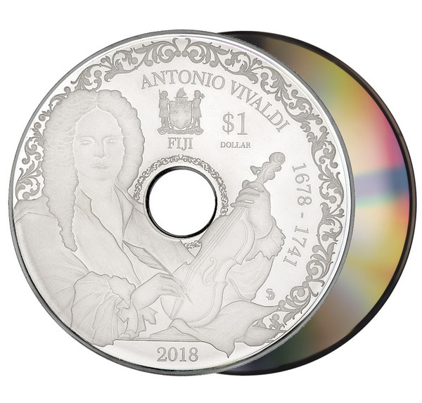 ANTONIO VIVALDI Playable CD Proof Silver Coin Fiji 2018 ANTONIO VIVALDI Playable CD Proof Silver Coin Fiji 2018