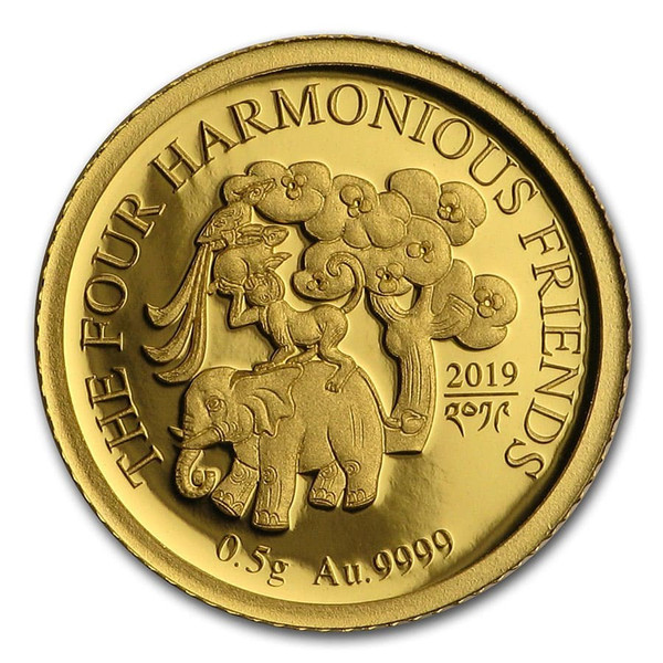 Four Harmonious Friends Gold Proof Coin Bhutan 2019 Four Harmonious Friends Gold Proof Coin Bhutan 2019