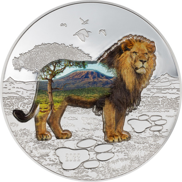 LION Into the Wild 2 oz Silver Coin 1000 Togrog Mongolia 2022