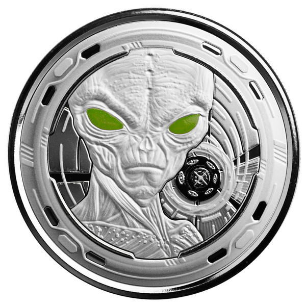 ALIEN 1 oz Silver Glow-in-the-Dark  Proof Coin $5  Ghana 2022