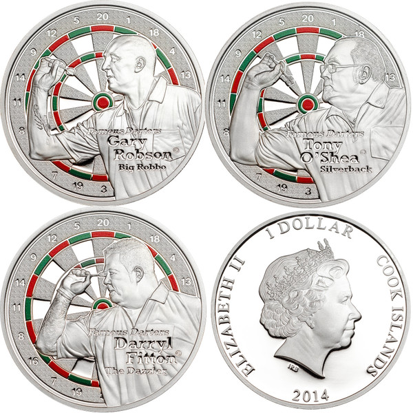 DARTERS set of D.Fitton - G.Robson - T.O’Shea  Proof Coin Cook Islands 2014