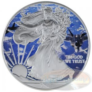 2014 1 oz Silver American Eagle Color America`s F22 Raptor