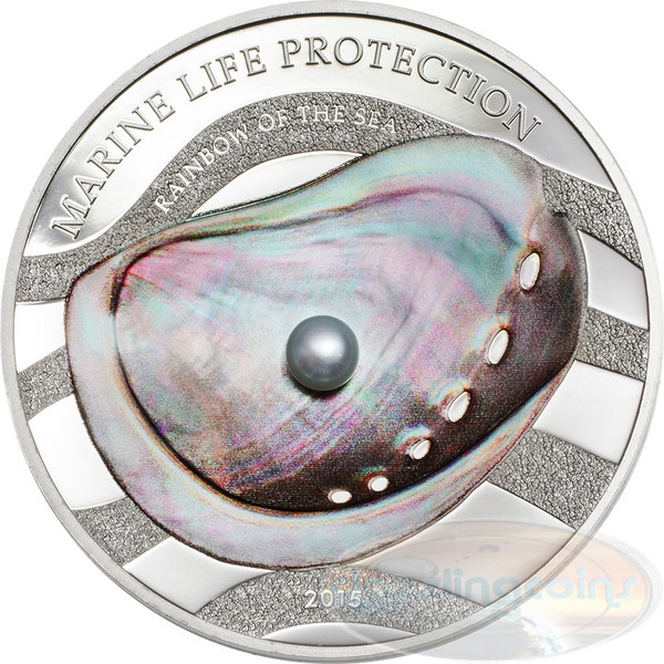 PEARL Rainbow Of The Sea Life Silver Coin 5$ Palau 2015
