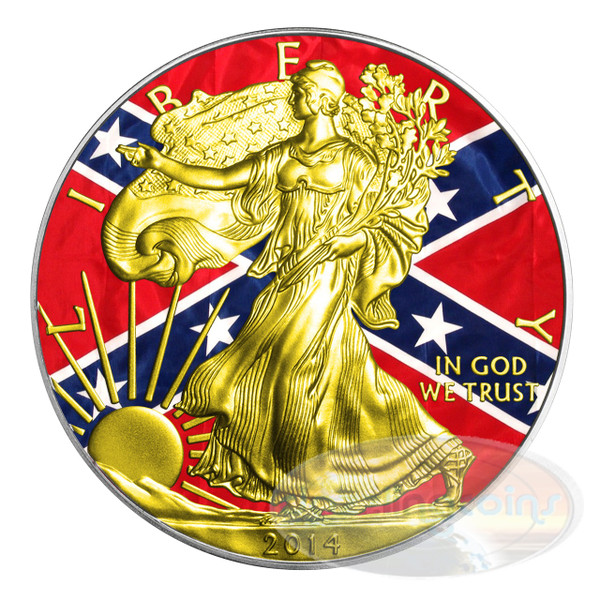 2014 1 oz $1 Silver Eagle "Civil War - The Confederacy" - Color/ 24K Gold