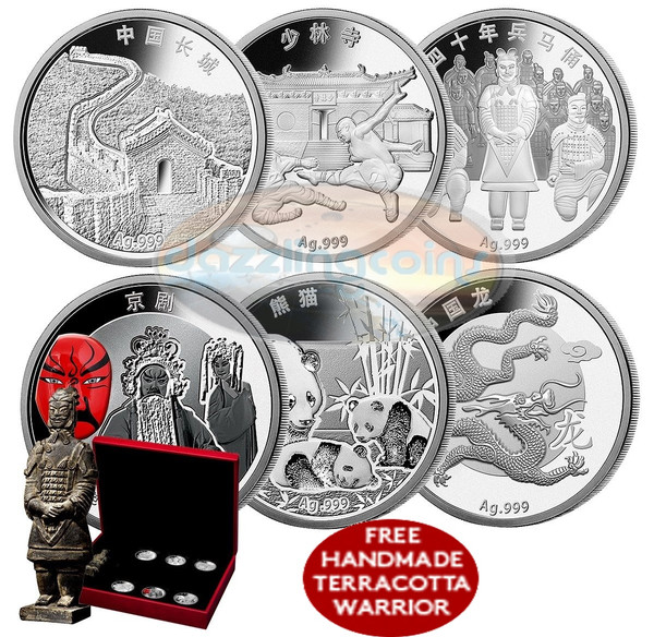 Discover China 2015 6 of 999 Silver coins Set with Terracotta Warrior
