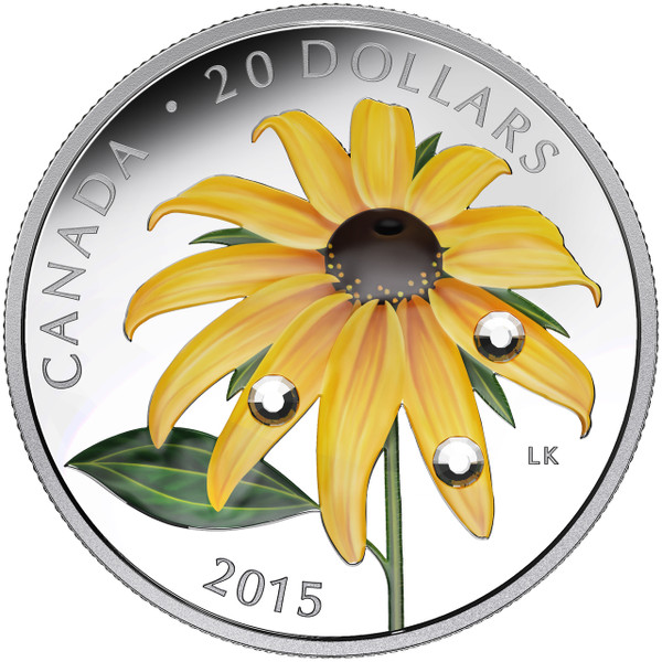 Black-Eyed Susan with Crystal Dew Drops ~ 2015 $20 1 oz Silver Coin