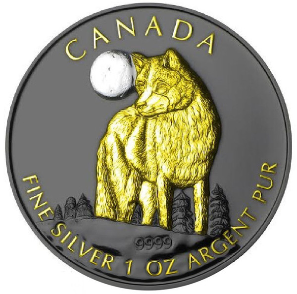 2011 Canada - Golden Enigma - The Wolf - Silver & Ruthenium & Gold Plated Coin 2011 Canada - Golden Enigma - The Wolf - Silver & Ruthenium & Gold Plated Coin