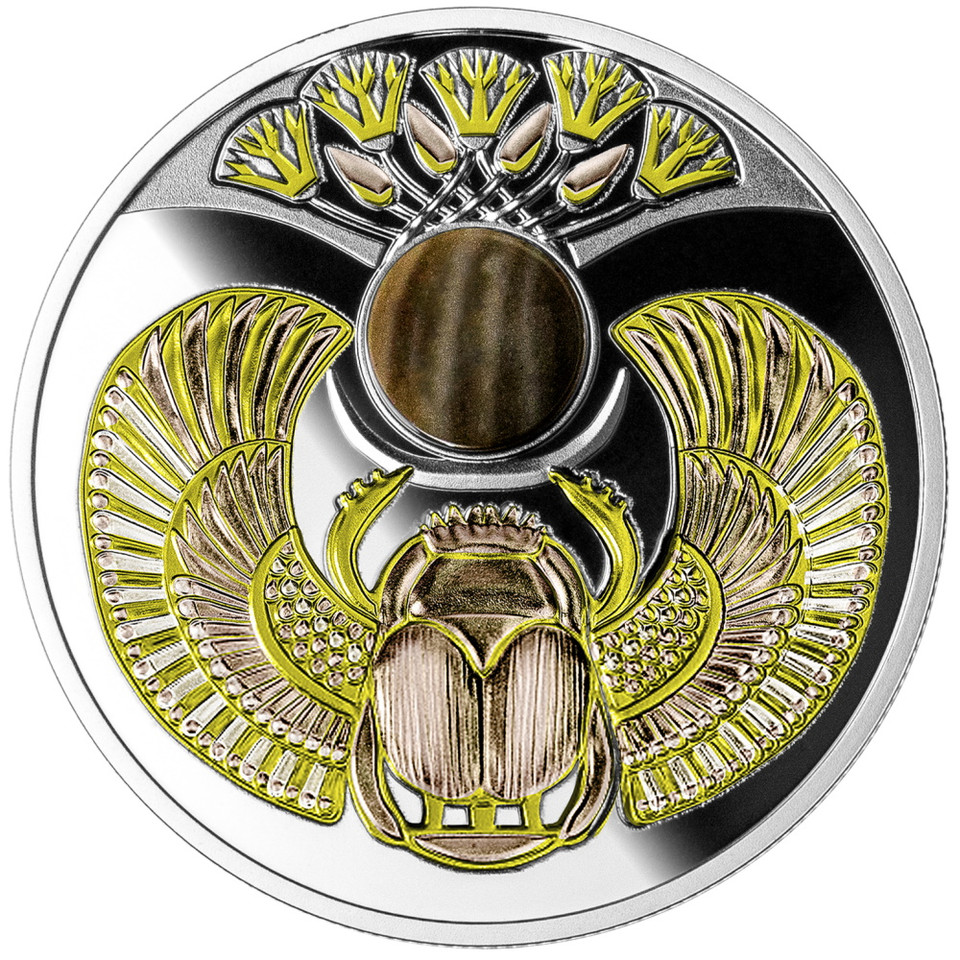 ONYX SCARABAEUS Silver Coin with Tiger Onyx insert 1$ Niue 2019