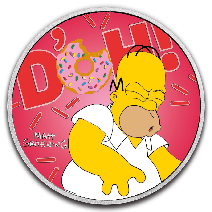 Homer Simpson 1 Oz Silver Color Rose Coin Tuvalu 2019