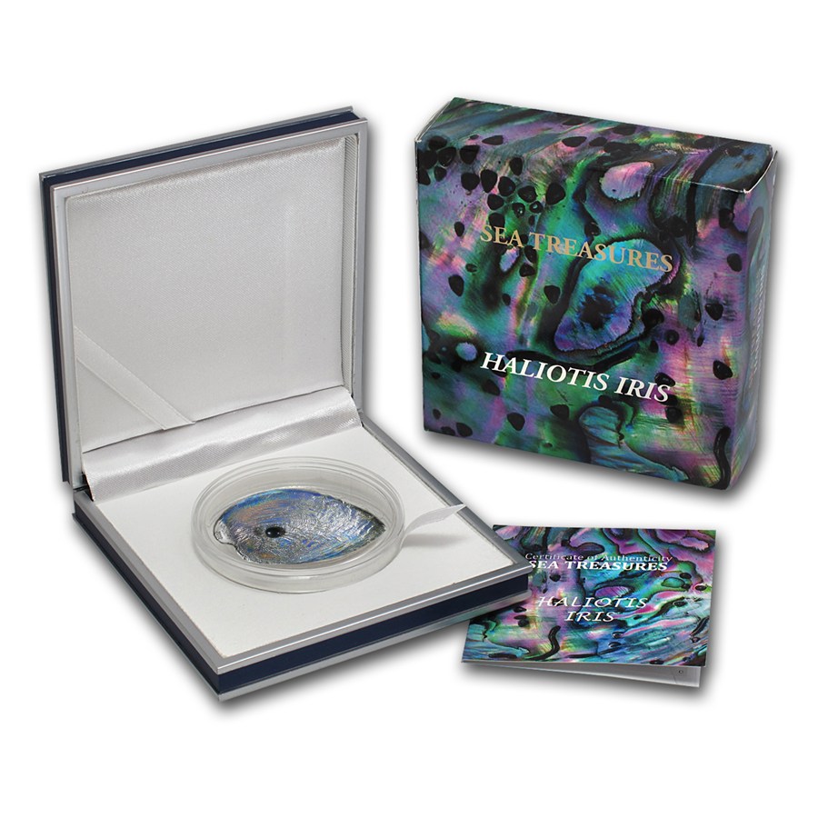 HALIOTIS IRIS PEARL II Oyster Shell Hologram Convex Silver Coin 5$ Palau 2012