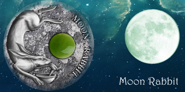 MOON RABBIT Jade insert Silver Coin $2 Niue 2021