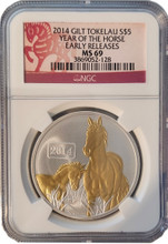 Year of the Horse Gilded 1 oz MS69 2014 Tokelau