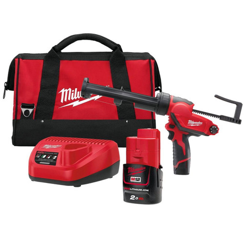 Milwaukee M12PCG310C-201B 12V 310ml Caulking Gun with 1 x 2.0Ah Battery, Charger & Bag 4933448763 - MonkeyTools Milwaukee M12PCG310C-201B 12V 310ml Caulking Gun with 1 x 2.0Ah Battery, Charger & Bag 4933448763 - MonkeyTools