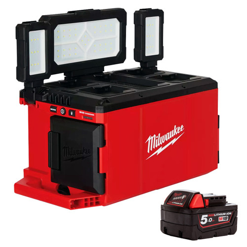 Milwaukee M18POALC-0 18V Packout Area Light & Charger with 1 x 5.0Ah Battery - MonkeyTools Milwaukee M18POALC-0 18V Packout Area Light & Charger with 1 x 5.0Ah Battery - MonkeyTools