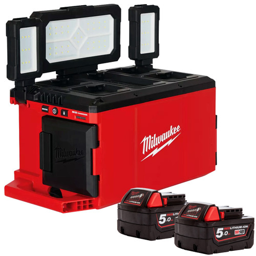 Milwaukee M18POALC-0 18V Packout Area Light & Charger with 2 x 5.0Ah Battery - MonkeyTools
