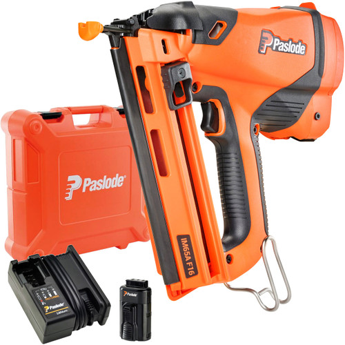 Paslode IM65A F16 Angled Second Fix Finishing Nail Gun with 1 x 2.1Ah Battery Charger & Case - MonkeyTools