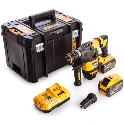 Dewalt DCH334X2 54V FlexVolt Brushless SDS+ Hammer Drill with 2 x 9.0Ah Batteries Charger & Case - MonkeyTools