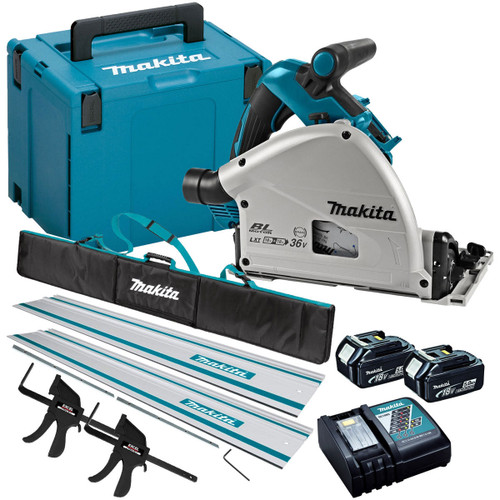 Makita DSP601ZJU 36V Brushless AWS Plunge Saw Set 2 x 5.0Ah Batteries & Accessories - MonkeyTools