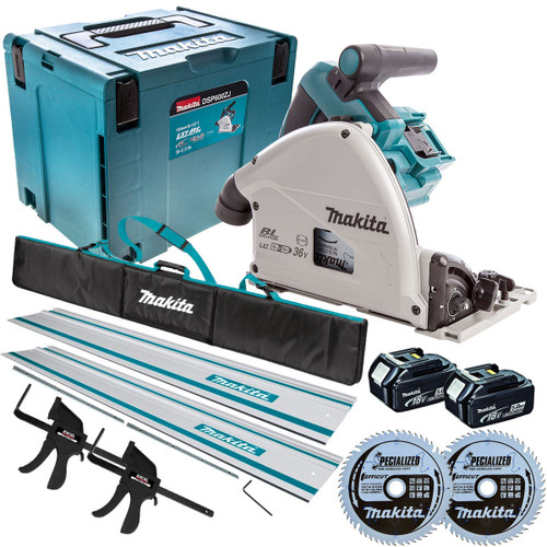 Makita DSP600TJ 36V 165mm Brushless Plunge Saw 2 x 5.0Ah & Accessories Set - MonkeyTools
