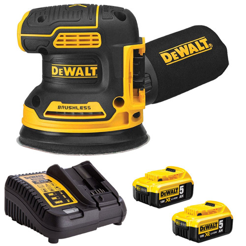 Dewalt DCW210N 18V Brushless 125mm Sander with 2 x 5.0Ah Batteries & Charger - MonkeyTools